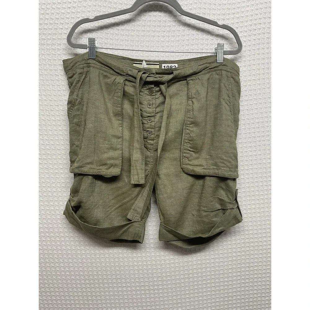 By Malene Birger Olive Linen Cargo High Waisted Tie Belt Button Fly Utility 38